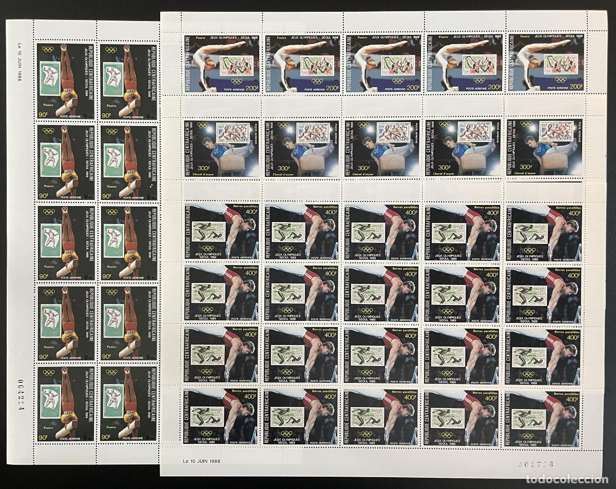 Sellos: Rep&uacute;blica Centroafricana 1988 YT PA 373-376 tabl&oacute;n Juegos Ol&iacute;mpicos de Se&uacute;l gimnasia