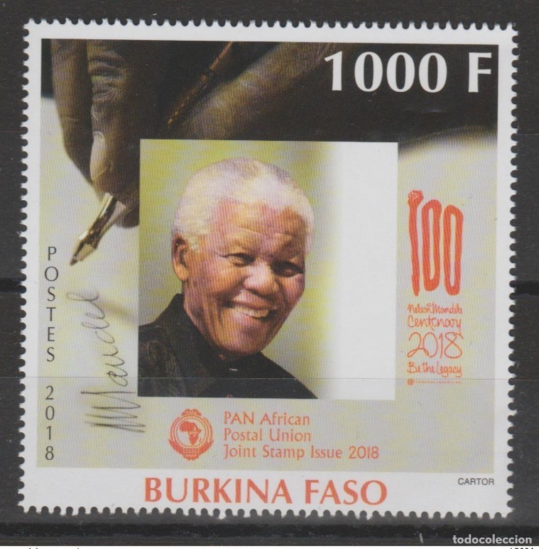 Sellos: Burkina Faso 2018 Mi.? Sello: 100 A&Ntilde;OS DE Nelson Mandela Uni&oacute;n Postal Panafricana