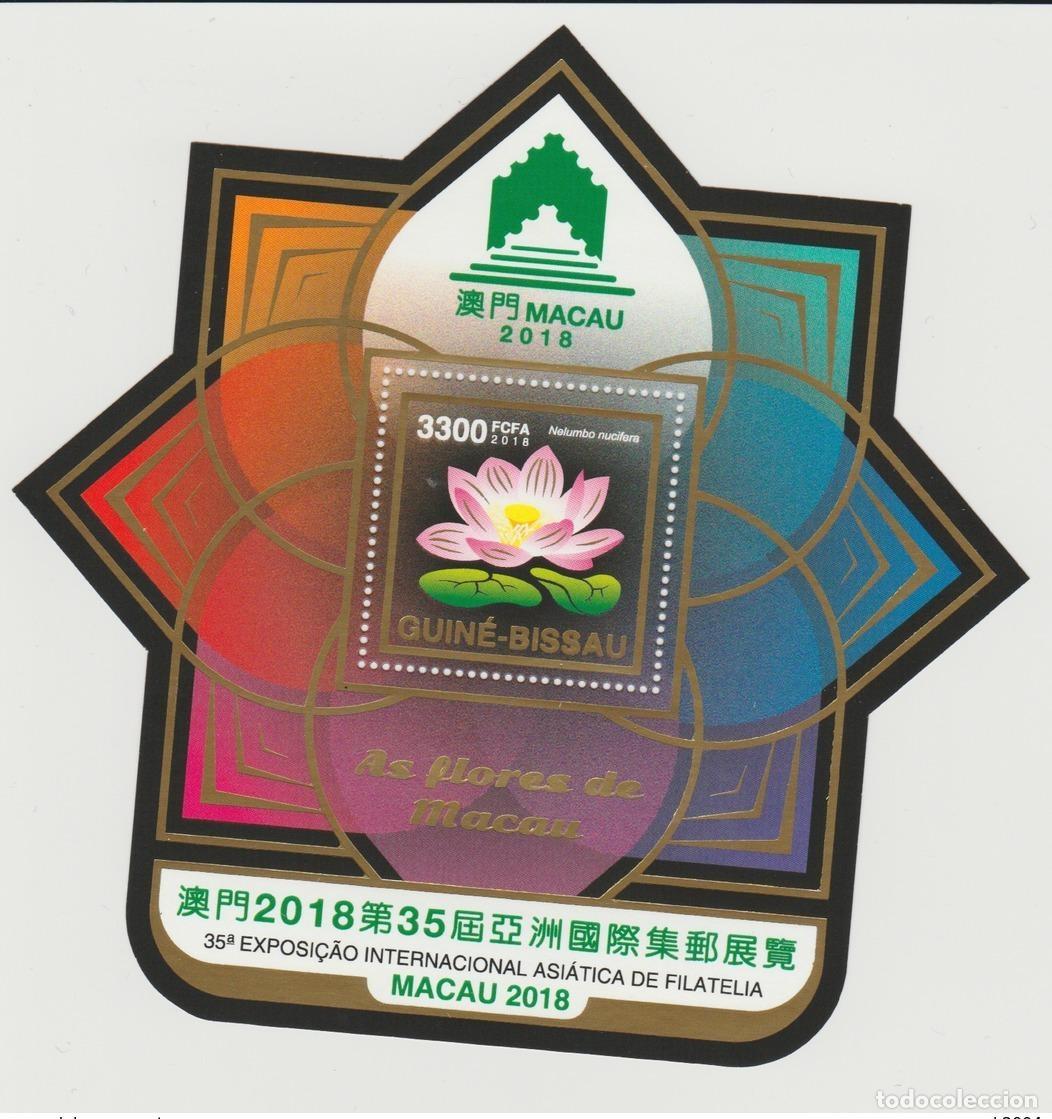 Sellos: Guinea-Bis&aacute;u 2018 Mi. &iquest;Bl.? Foil Macao Flora Flore Flowers Bl&uuml;ten