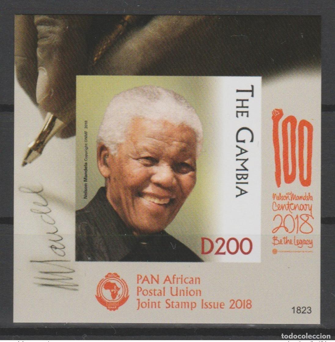 Sellos: Gambia 2018 Mi.? IMPERF ND S/S PAN Uni&oacute;n Postal Africana Nelson Mandela 100 a&ntilde;os
