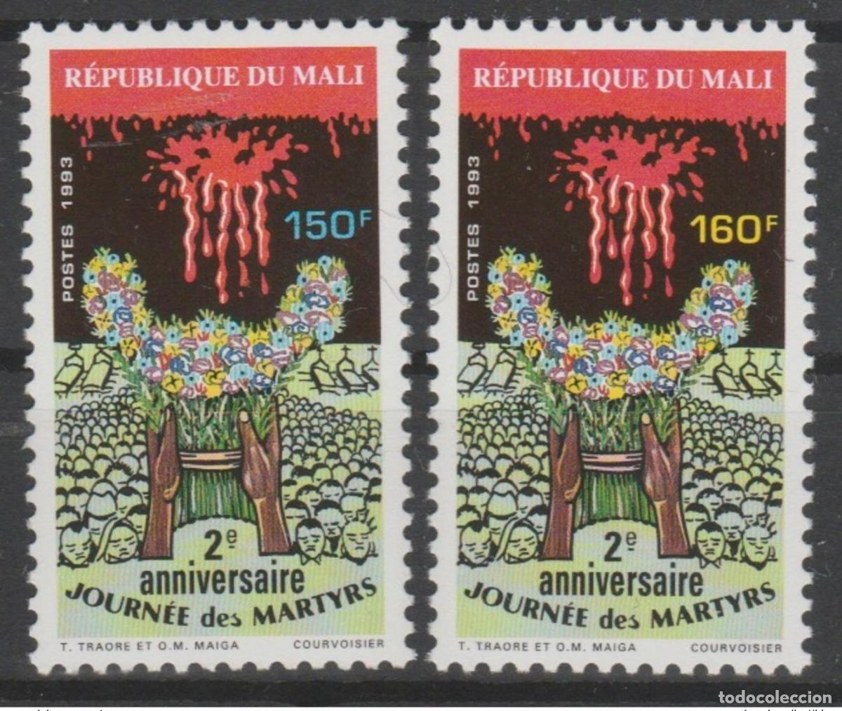 Timbres: Mali 1993 Mi. 1175 - 1176 Segundo aniversario del D&iacute;a de los M&aacute;rtires MNH 2 val.