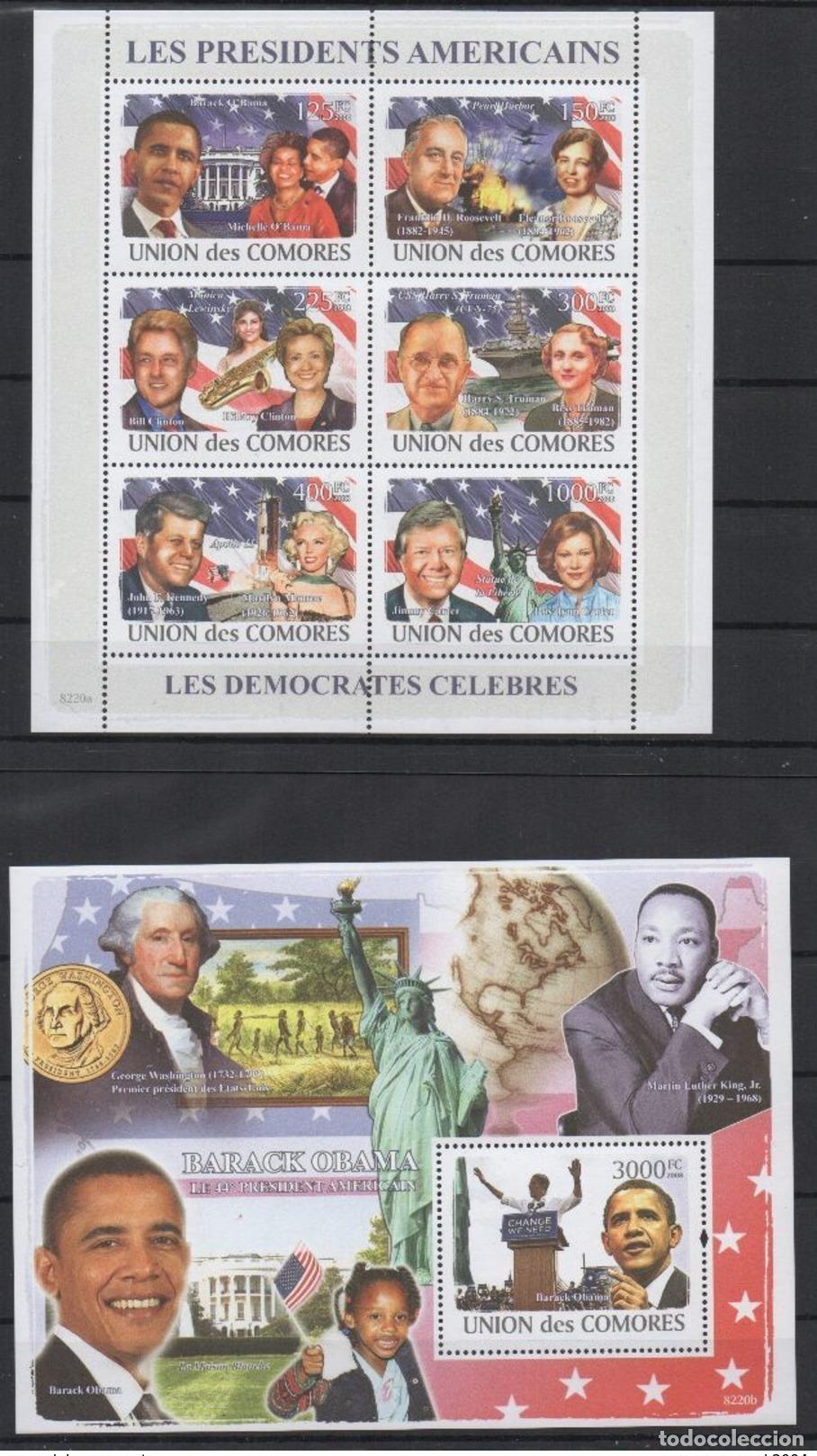 Timbres: Comoras 2008 El presidente de los Estados Unidos Kennedy George Washington Mi. I-VI Bl. I No