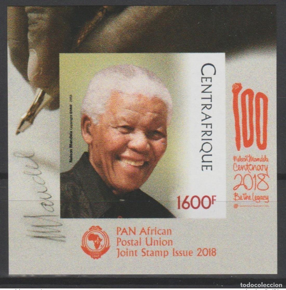 Sellos: Rep&uacute;blica Centroafricana 2018 Mi.? Edici&oacute;n conjunta de S/S IMPERF PAPU Nelson Mandela 100 a&ntilde;os