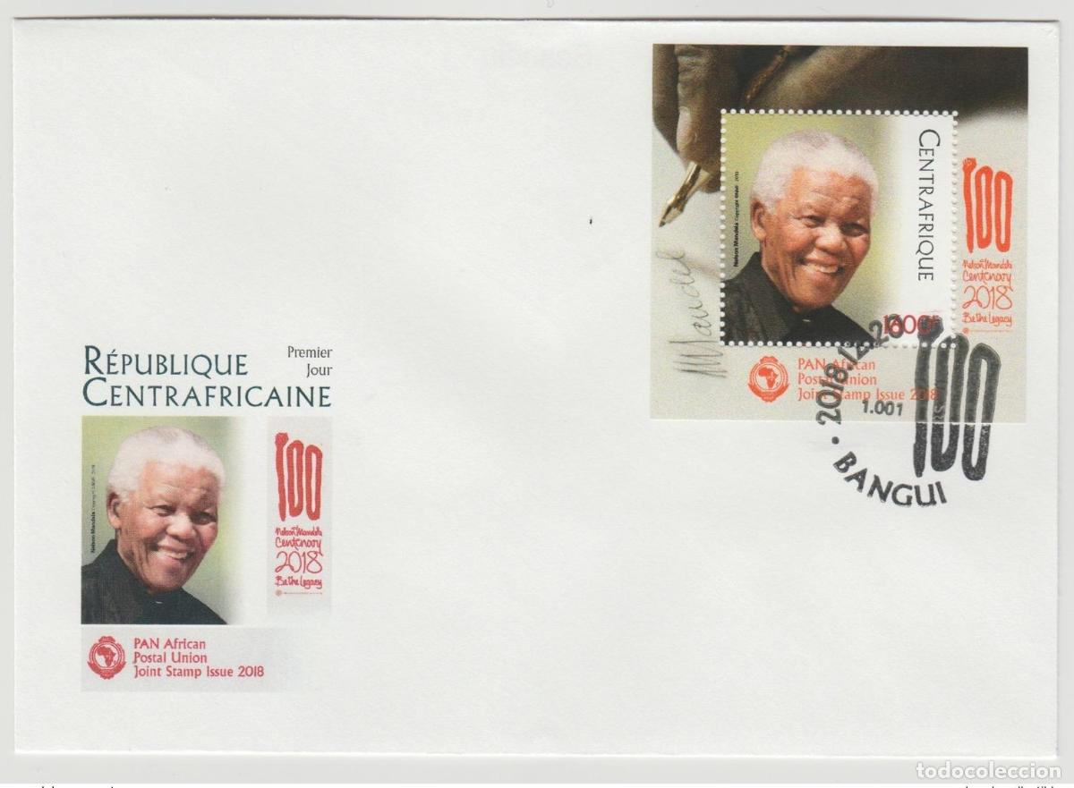 Sellos: Rep&uacute;blica Centroafricana 2018 S/S FDC1st day Emisi&oacute;n conjunta PAN Nelson Mandela 100 a&ntilde;os