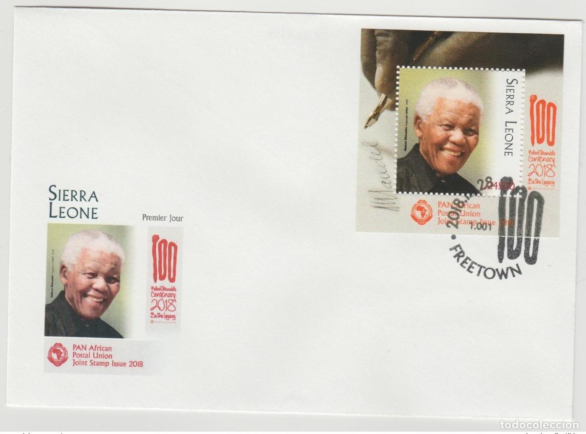 Sellos: Sierre Leone 2018 S/S FDC Primer d&iacute;a Edici&oacute;n conjunta PAN Nelson Mandela 100 a&ntilde;os