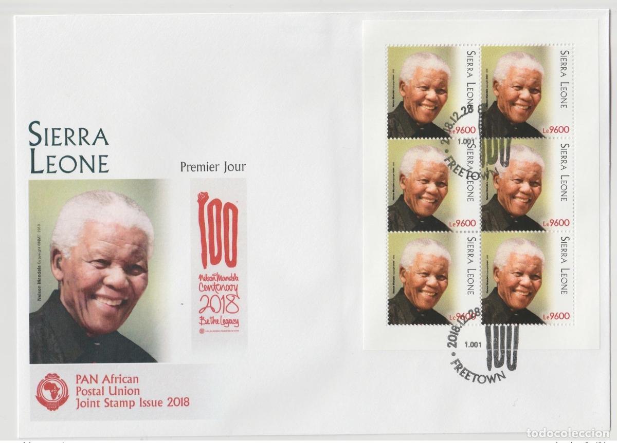 Sellos: Sierra Leona 2018 M/S FDC Emisi&oacute;n conjunta 1er d&iacute;a PAN Nelson Mandela 100 a&ntilde;os