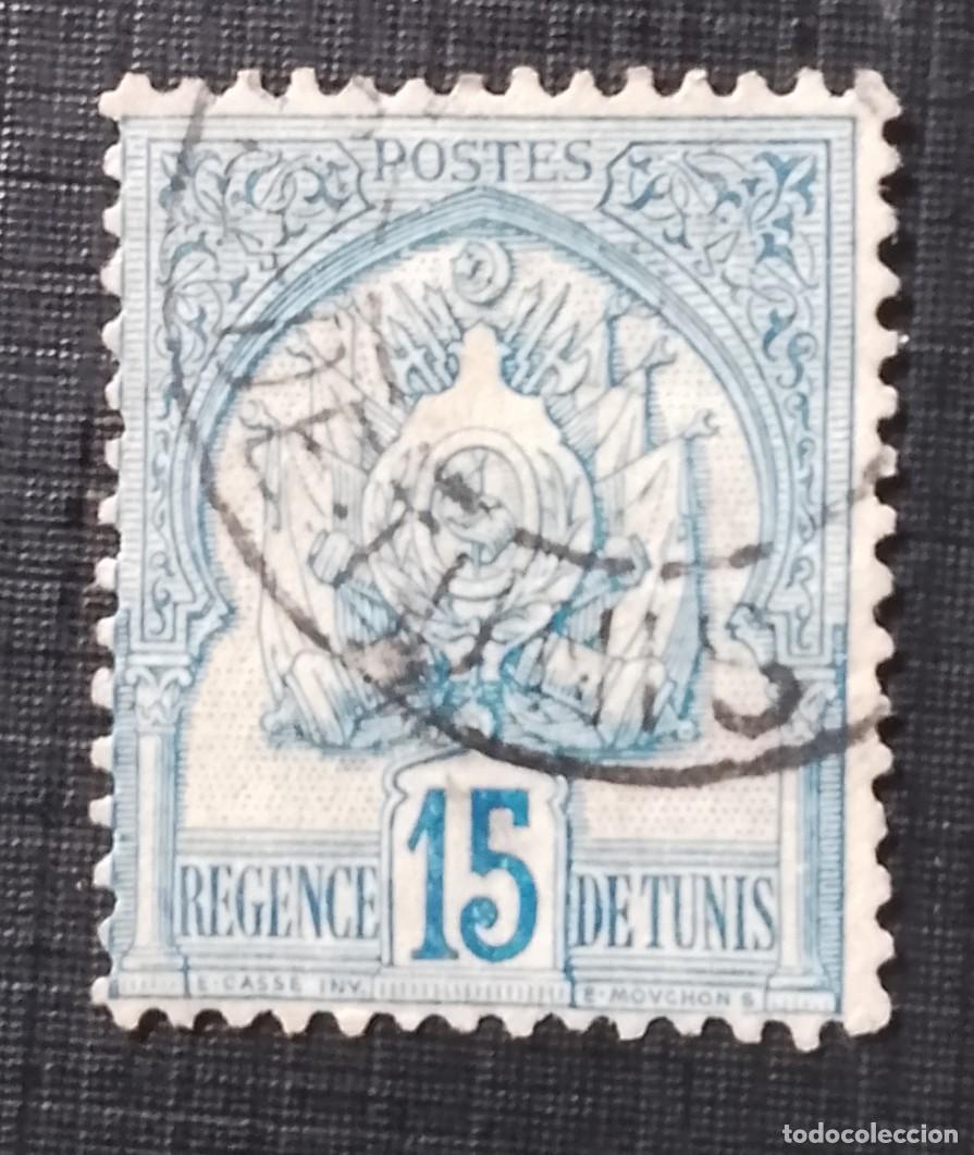 Sellos: TUNEZ - V/F 15 - A&Ntilde;O 1888 - REGENCE DE TUNIS - ESCUDO