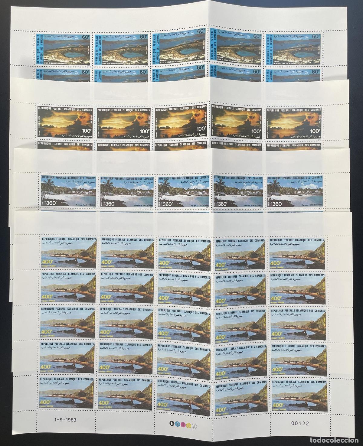 Sellos: Comoras 1983 Yt 388-389 391-392 tabl&oacute;n paisajes costeros