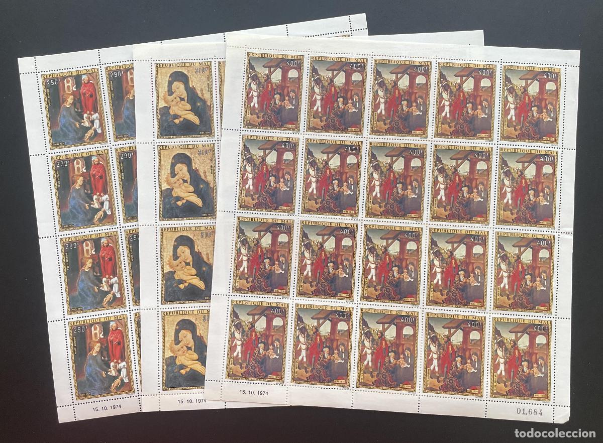 Sellos: Mali 1974 YT PA 230-232 bloque Navidad pintura Virgen Adoraci&oacute;n Magos