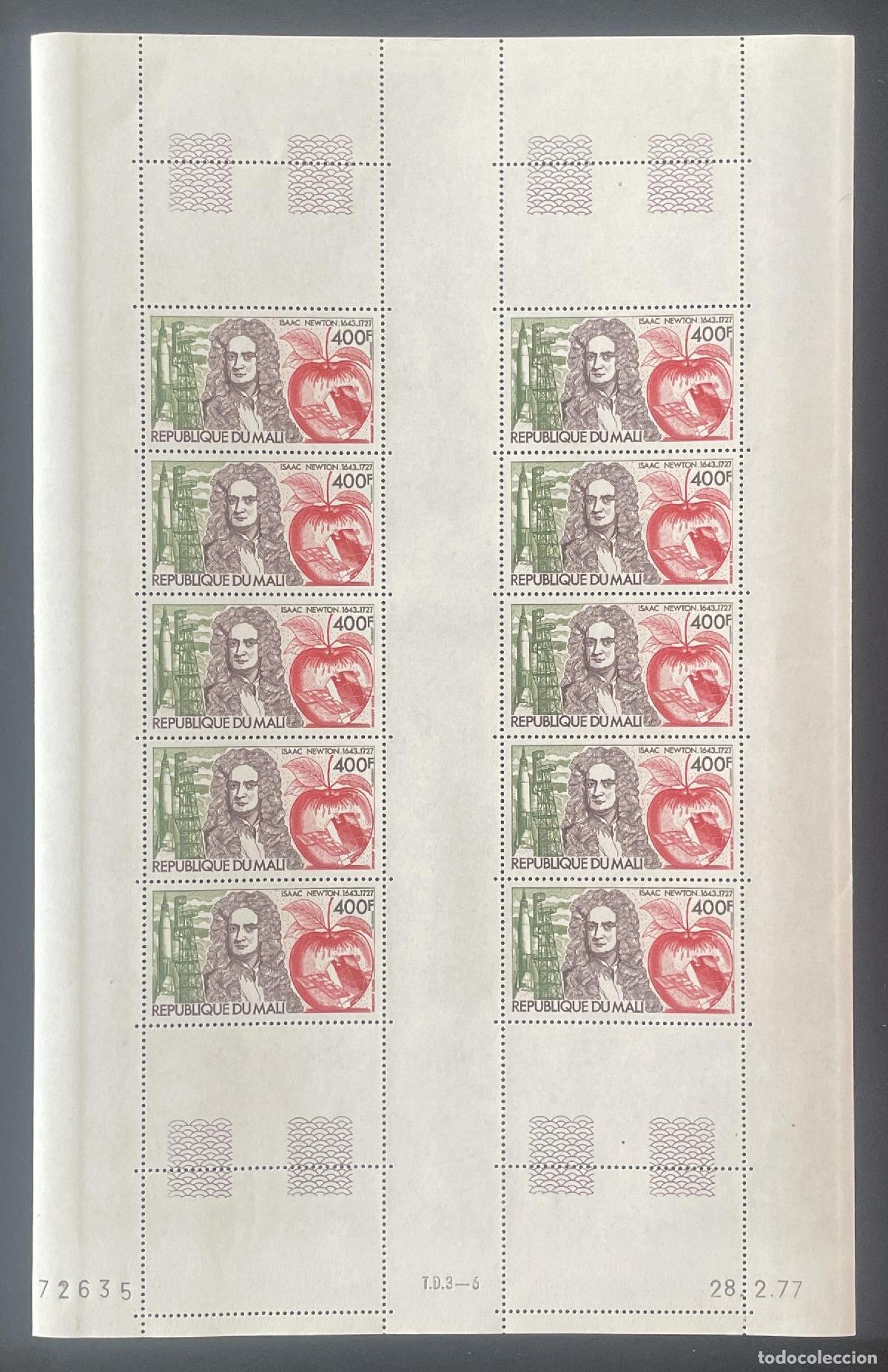 Sellos: Mali 1977 YT PA 292 bloque Isaac Newton manzana gravitaci&oacute;n ciencia