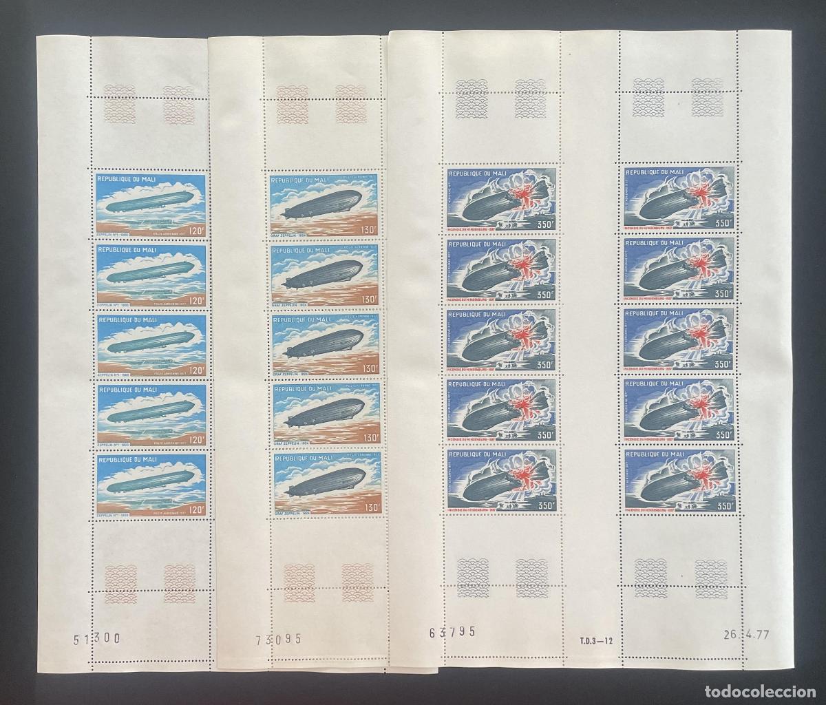 Sellos: Mali 1977 YT PA 300-302 bloque Zeppelin Hindenburg dirigible aviaci&oacute;n