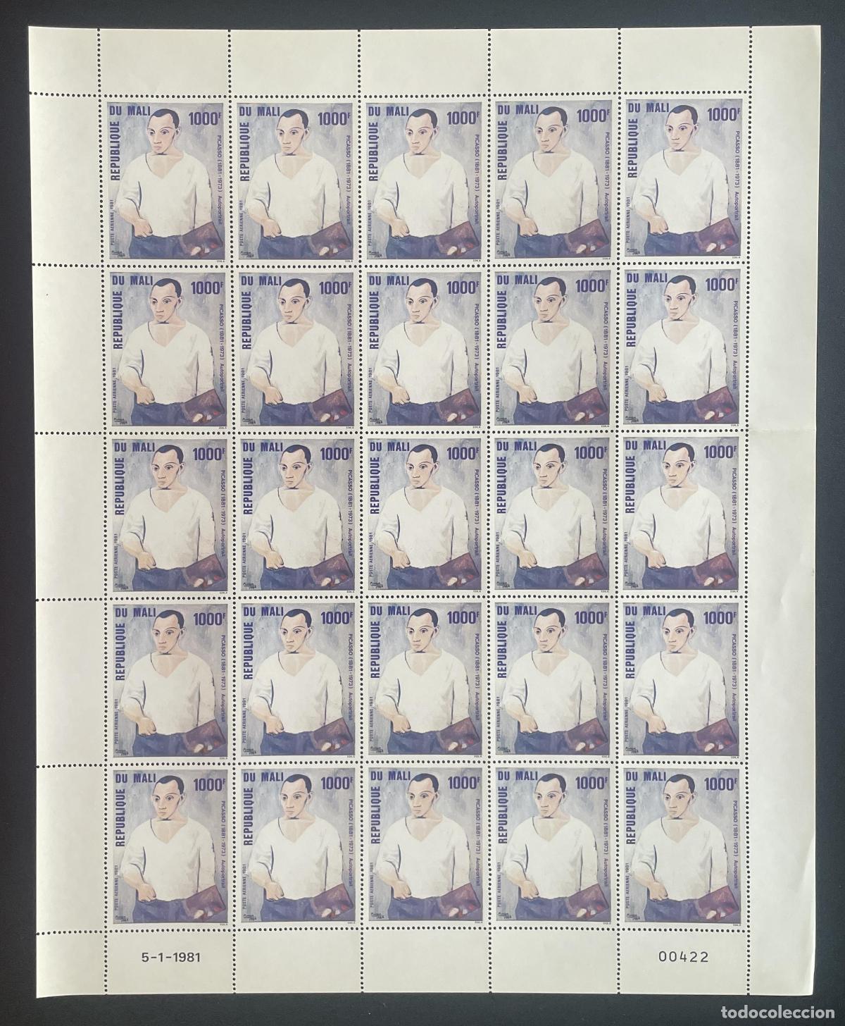 Sellos: Mali 1981 YT PA 410 bloque Picasso autorretrato pintura arte