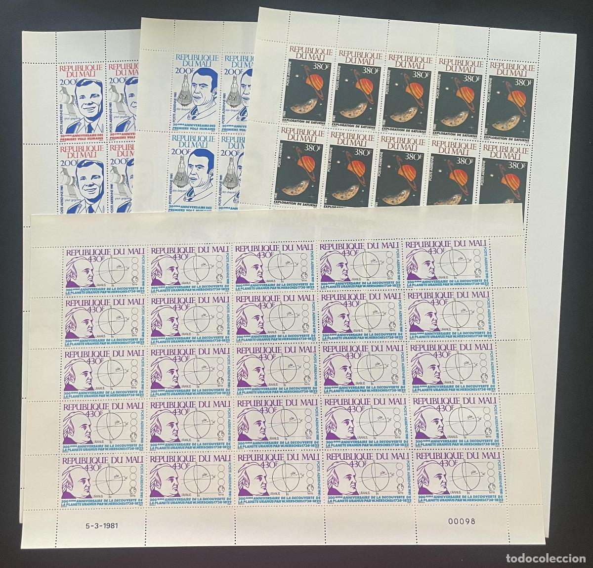 Sellos: Mali 1981 YT PA 418-421 bloque espacio Gagarin Saturno Urano Herschel