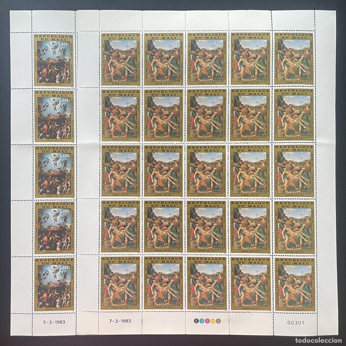 Sellos: Mali 1983 YT PA 468-469 hoja Rafael pintura Renacimiento Pascua