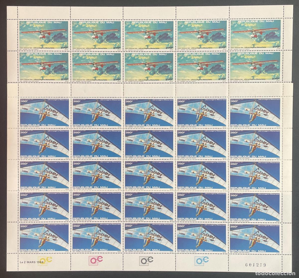 Sellos: Mali 1984 YT PA 487-488 bloque ULM ultraligeros motorizados aviaci&oacute;n