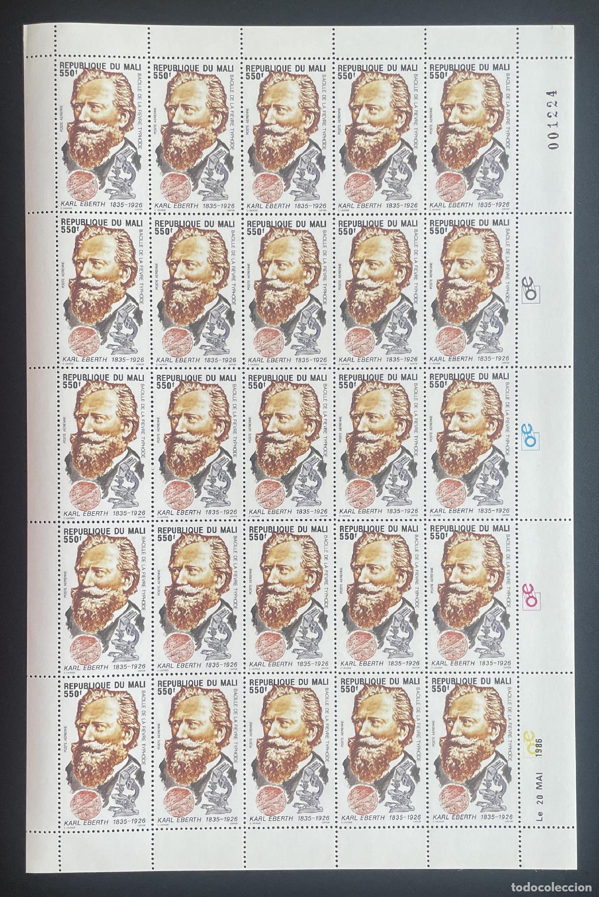 Sellos: Mali 1986 YT PA 514 bloque Karl Eberth fiebre tifoidea microscopio