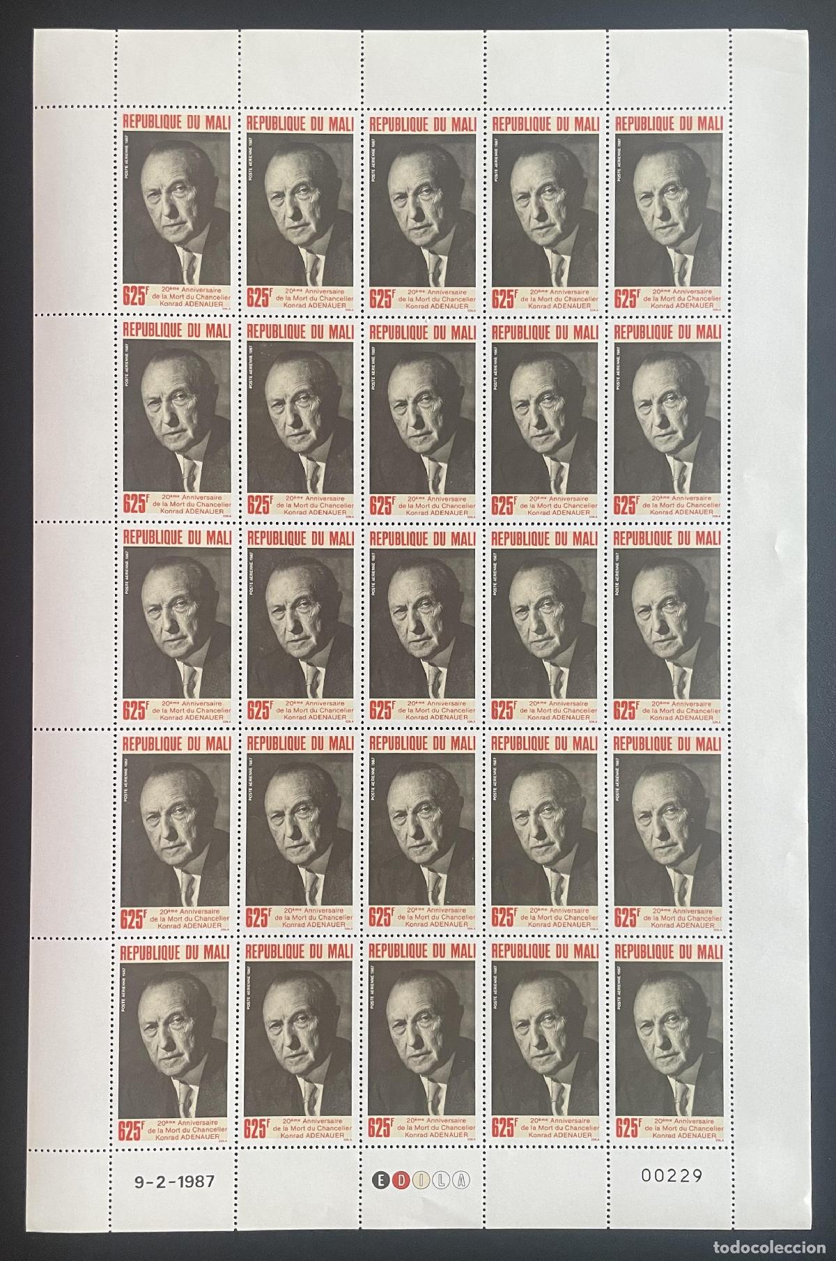 Sellos: Mali 1987 YT PA 524 bloque Konrad Adenauer canciller Alemania