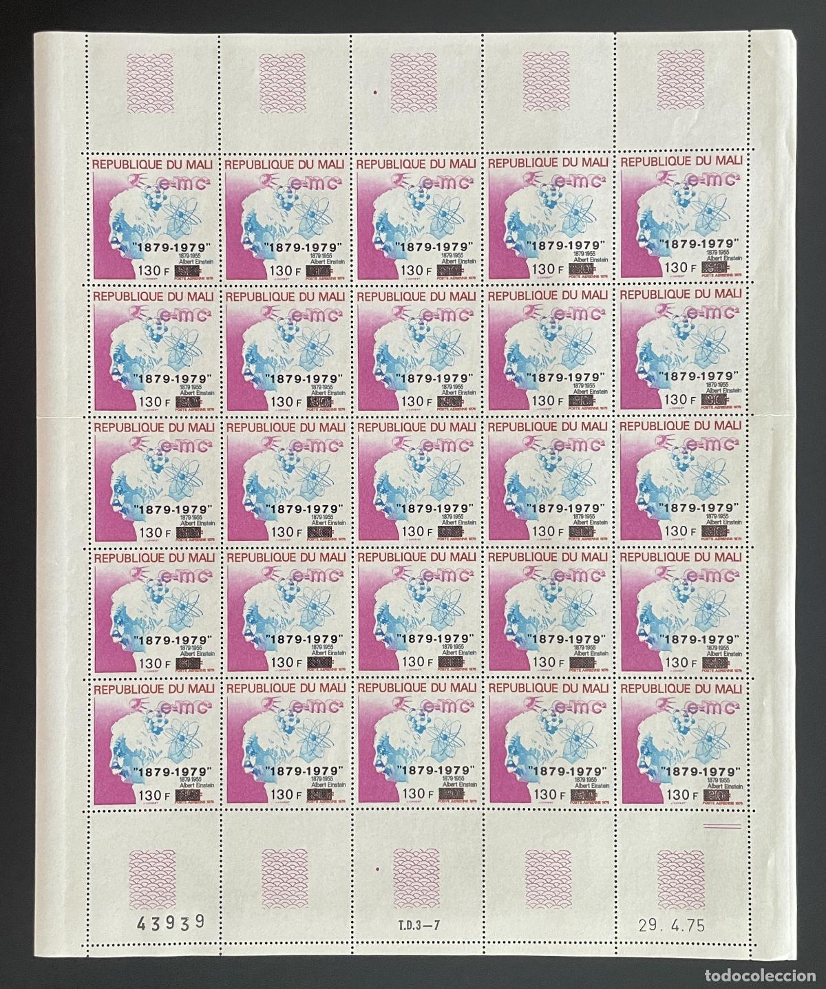 Selos: Mali 1979 YT PA 356 tabl&oacute;n sobrecargado Albert Einstein E=mc2 centenario