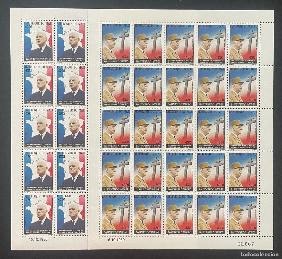 Sellos: Mali 1980 YT PA 401-402 bloque General Charles De Gaulle Cruz Lorena