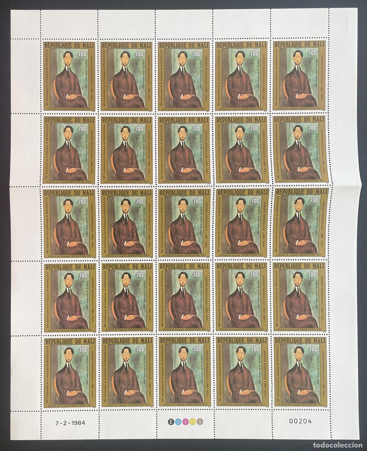 Stamps: Mali 1984 YT PA 482 bloque Modigliani retrato Zborowski pintura arte