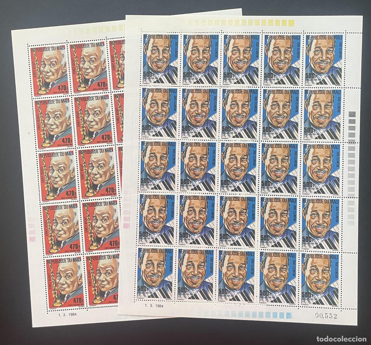 Stamps: Mali 1984 YT PA 485-486 bloque Sidney Bechet Duke Ellington jazz