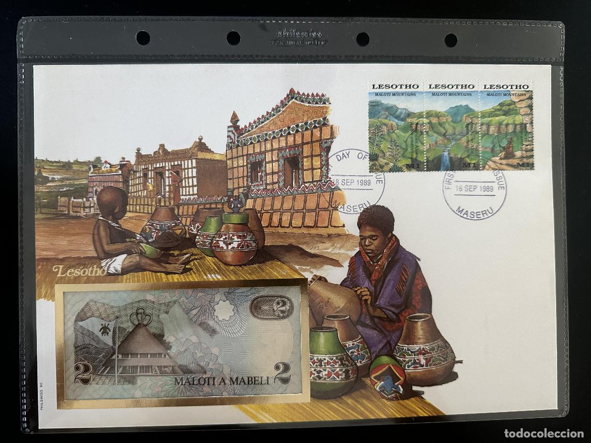 Sellos: Lesotho FDC Philswiss 1989 Monta&ntilde;as Maloti billete 2 Maseru