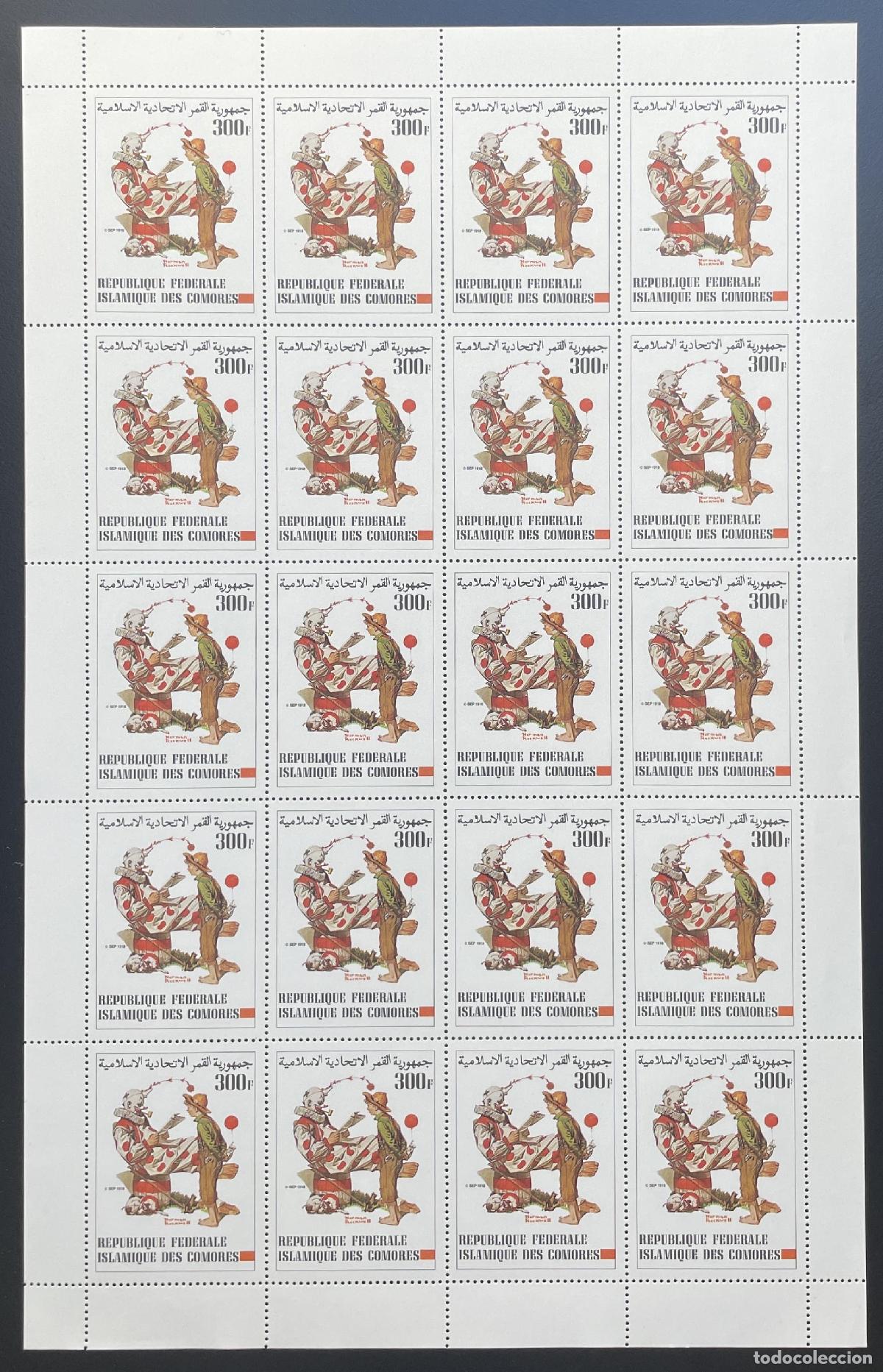 Briefmarken: Comoras 1982 YT 383 tabl&oacute;n Norman Rockwell cuento de hadas f&aacute;bula ilustraci&oacute;n personajes