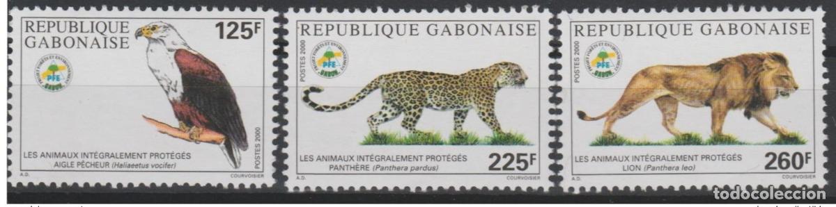 Sellos: Gab&oacute;n 2000 Mi. 1494 - 1496 Animales protegidos Pantera Le&oacute;n &Aacute;guila &iexcl;RARO!