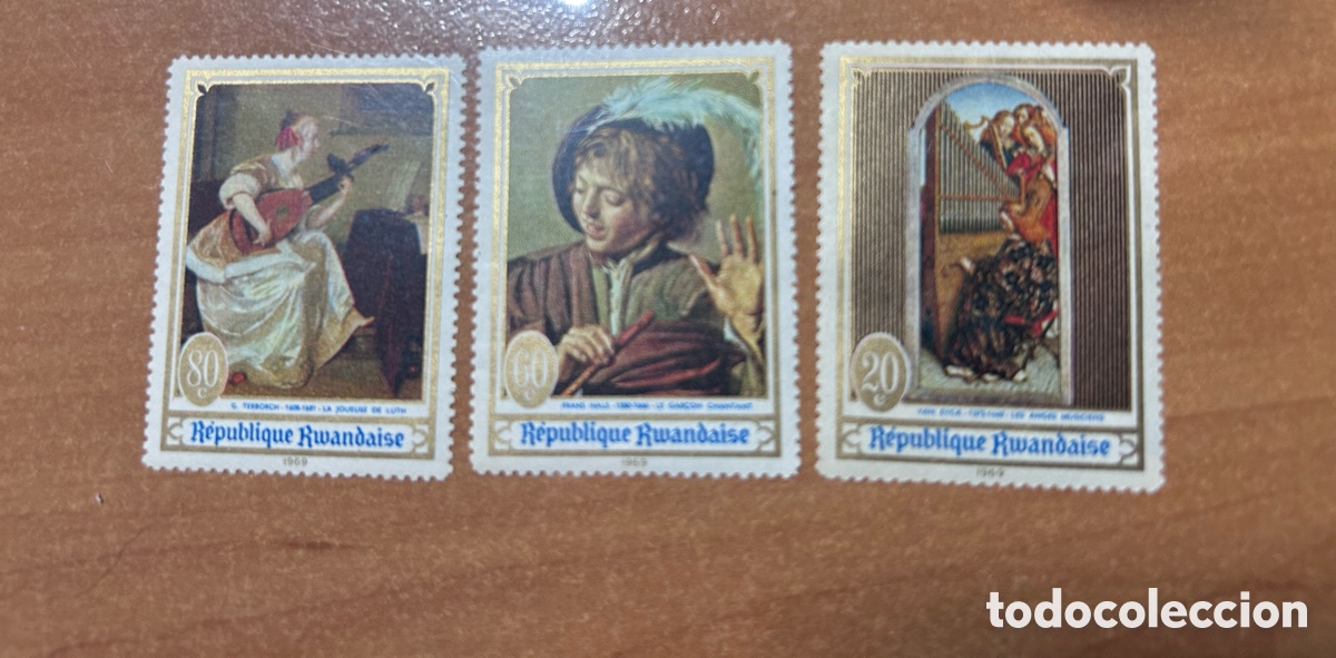 Sellos: Lote 3 Sellos Ruanda 1969 - Arte y M&uacute;sica (Terborch, Hals, Van Eyck) MNH / Mint