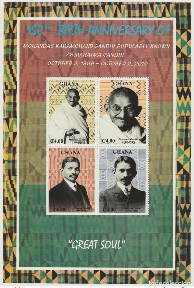 Sellos: Ghana 2019 Mi.? Recuerdo del 150&ordm; nacimiento de Mahatma Gandhi 4 sellos Premio Nobel la Paz