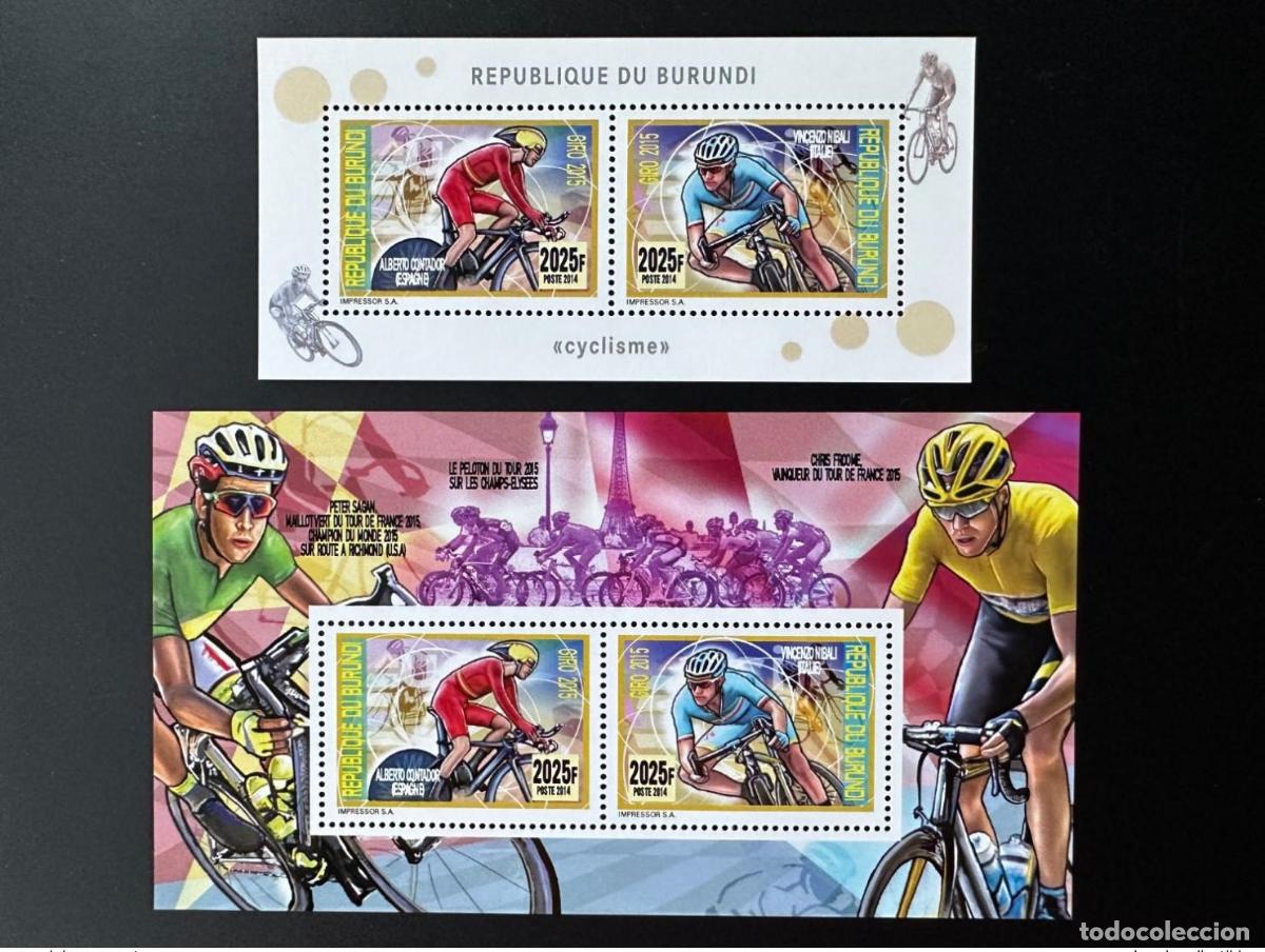 Sellos: Bicicleta Eiffel del Tour de Francia Mi. 3483 - 3484 Bl. 504 505 Burundi 2014/2015