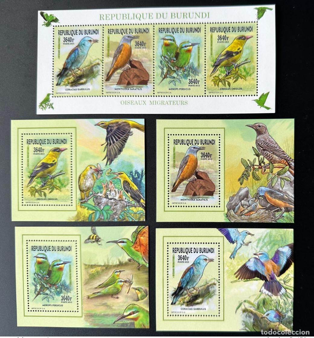 Sellos: Burundi 2015/2016 Mi. AA-AD 3577 + Bl. Aves migratorias Birds Vogel