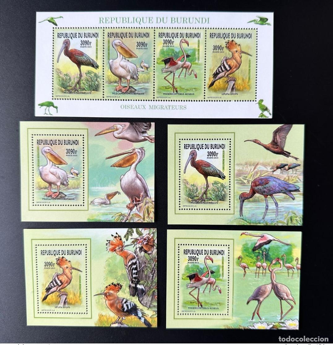 Sellos: Burundi 2015/2016 Mi. M-P 3577 + Bl. Aves migratorias Vogel Echassiers