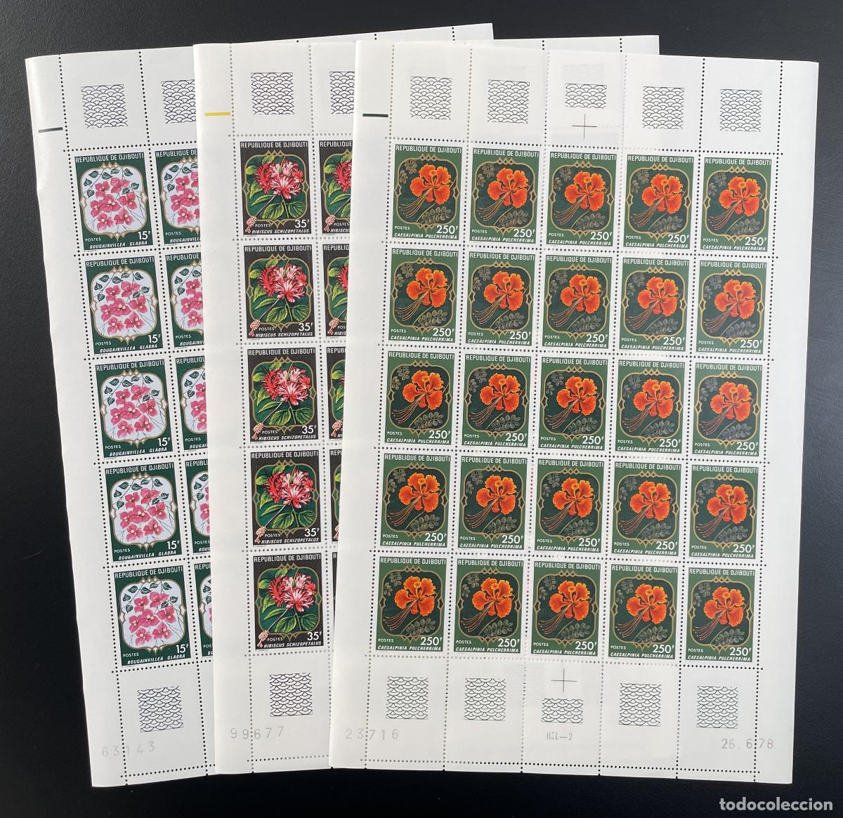 Sellos: Yibuti 1978 YT 483-485 bloque flores buganvilla hibisco caesalpinia