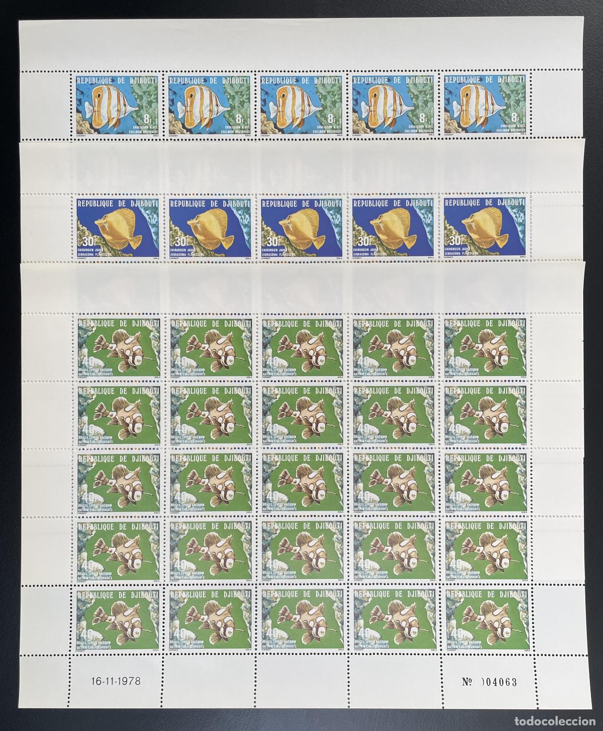 Sellos: Djibouti 1978 YT 488-490 bloque peces tropicales fauna marina coral