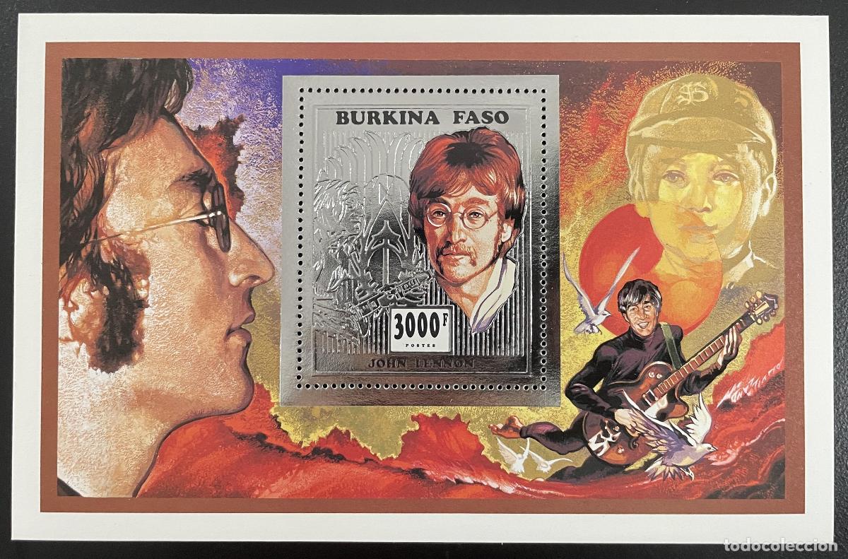 Sellos: Burkina Faso 1996 Mi. Bl. 164 John Lennon Beatles m&uacute;sica celebridades plata