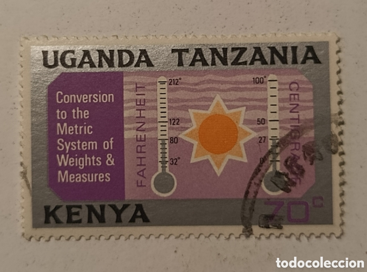 Sellos: UGANDA TANZANIA KENYA sello conversi&oacute;n Fahrenheit a cent&iacute;grado temperatura a&ntilde;o 1971