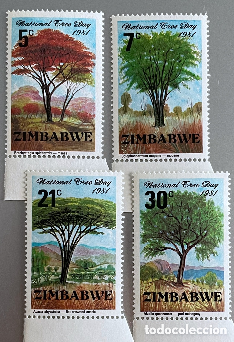 Sellos: Zimbabwe. Zimbabue. D&iacute;a del &aacute;rbol. &Aacute;rboles. 1981