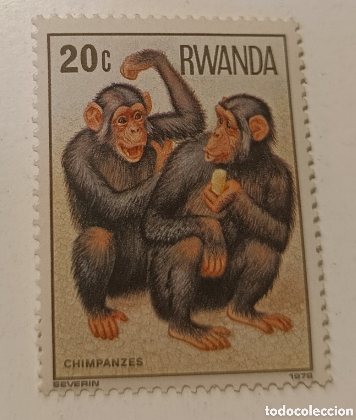 Sellos: RWANDA sello chimpanc&eacute;s animales a&ntilde;o 1984