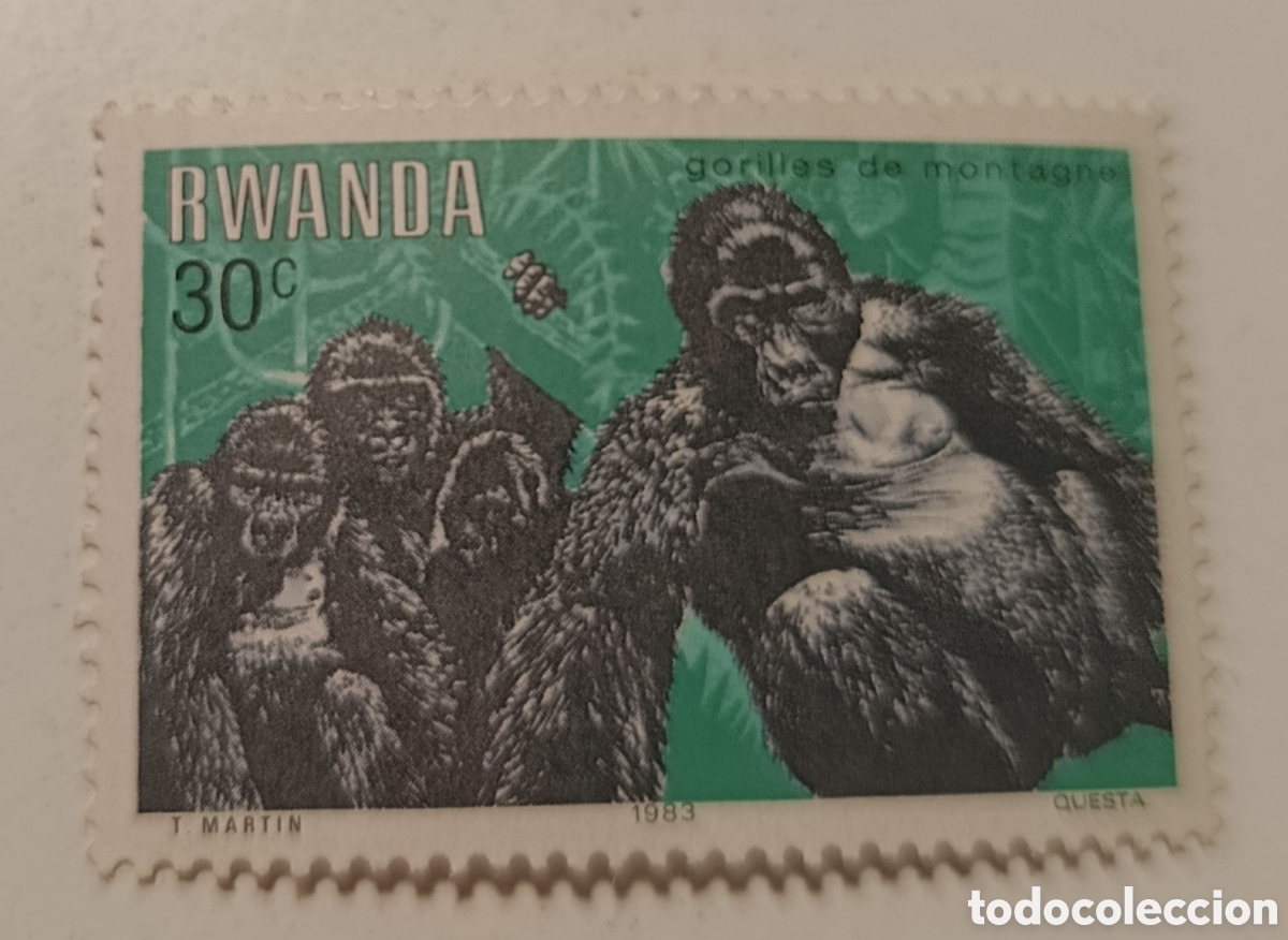 Sellos: RWANDA sello gorilas a&ntilde;o 1983 animales