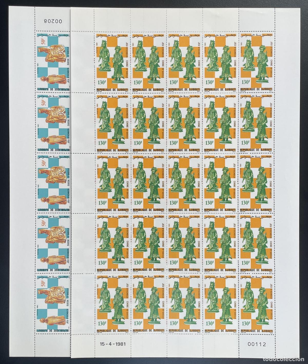 Timbres: Yibuti 1981 YT 541-542 hoja ajedrez China Suecia piezas juego antiguo