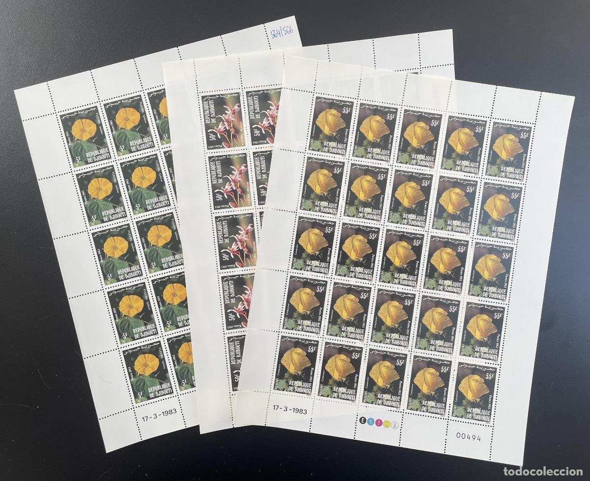 Timbres: Yibuti 1983 YT 564-566 bloque flores flora bot&aacute;nica