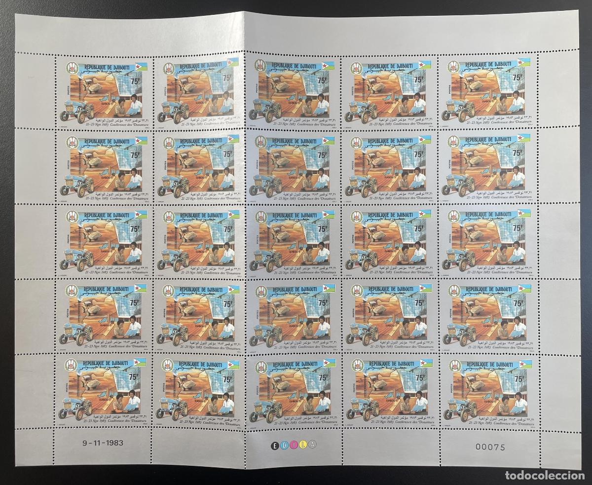 Timbres: Yibuti 1983 YT 568 tabl&oacute;n conferencia donantes bandera mapa veh&iacute;culo