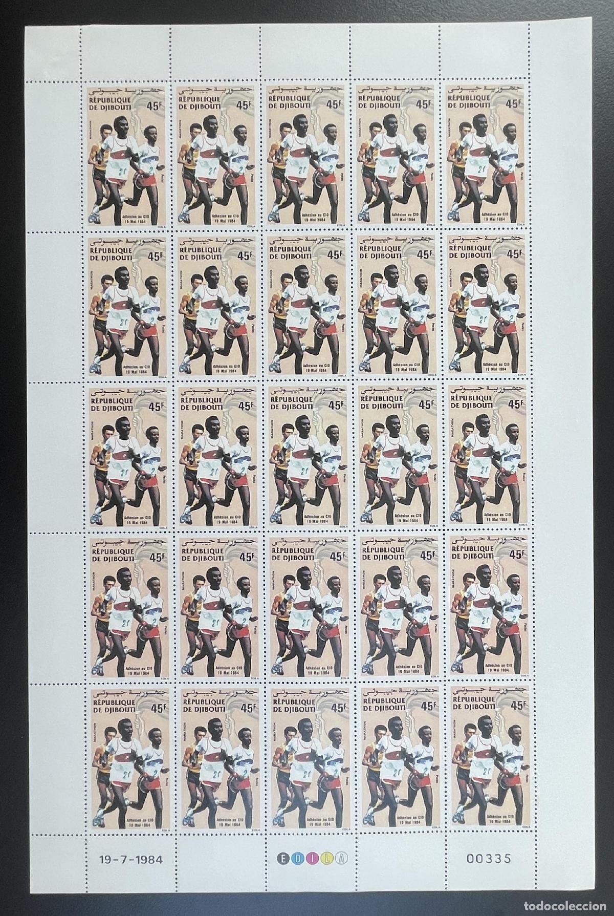Timbres: Yibuti 1984 YT 590 bloque adhesi&oacute;n COI carrera atletismo ol&iacute;mpico