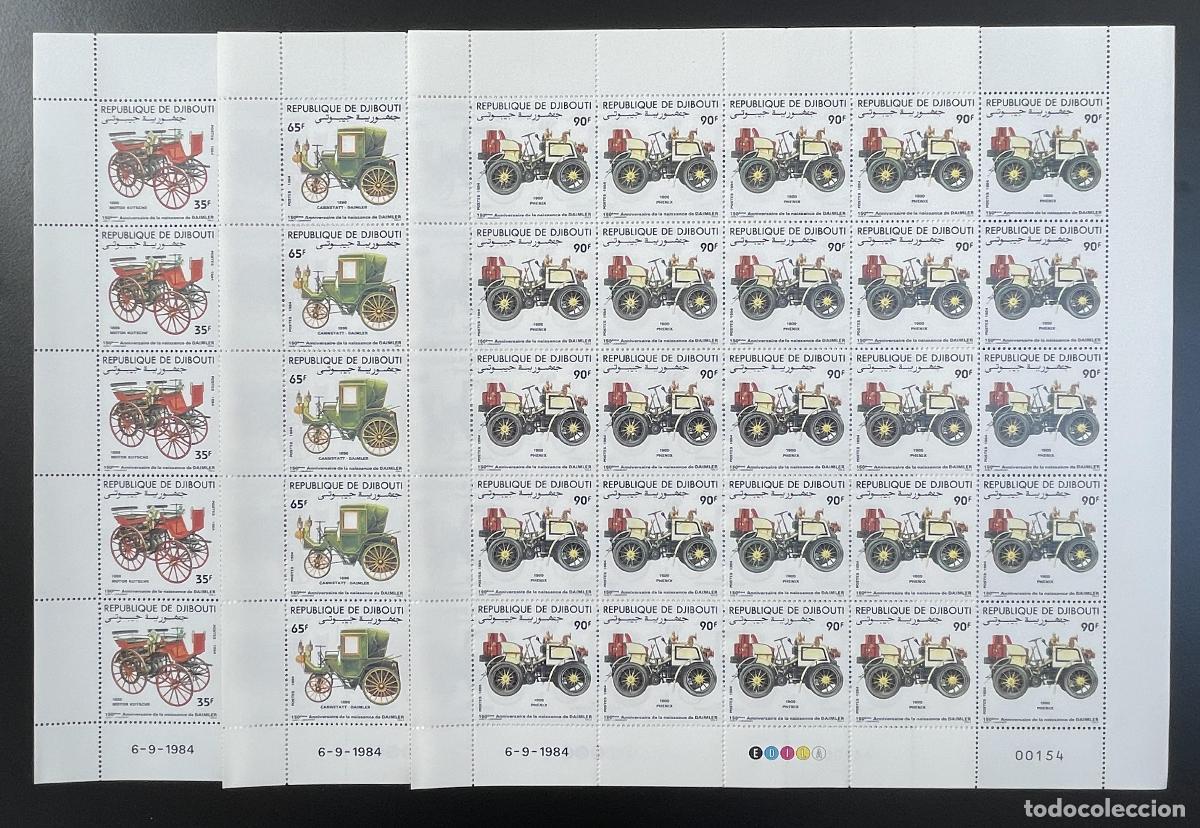 Timbres: Djibouti 1984 YT 591-593 bloque Daimler autom&oacute;viles antiguos Phoenix