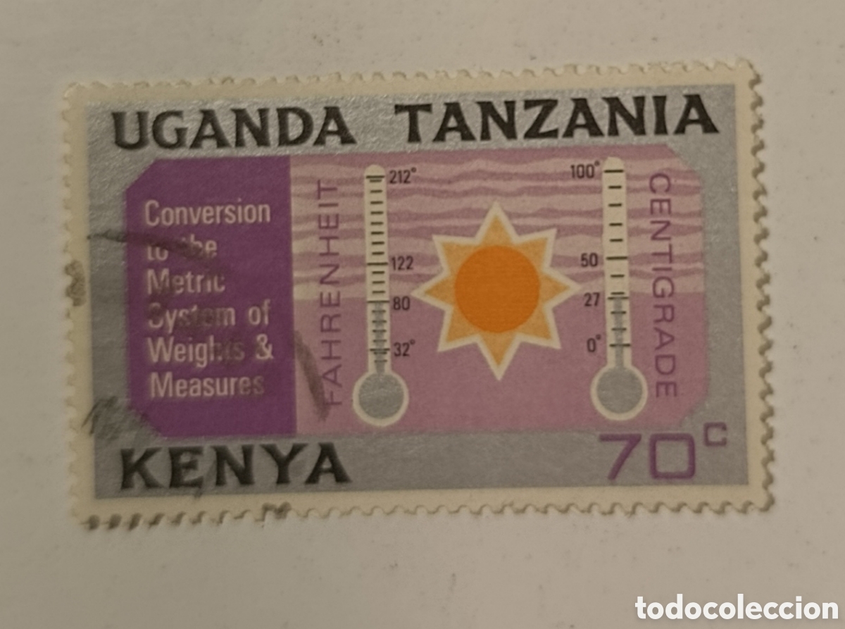 Sellos: UGANDA TANZANIA KENYA sello conversi&oacute;n Fahrenheit a cent&iacute;grado temperatura a&ntilde;o 1971