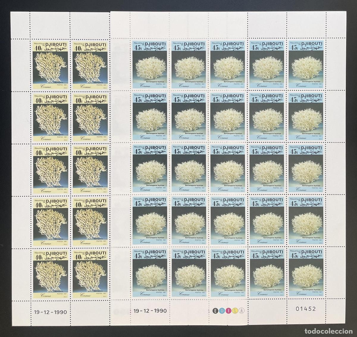 Stamps: Djibouti 1991 YT 672-673 tabl&oacute;n corales Acropora Seriatopora hystrix