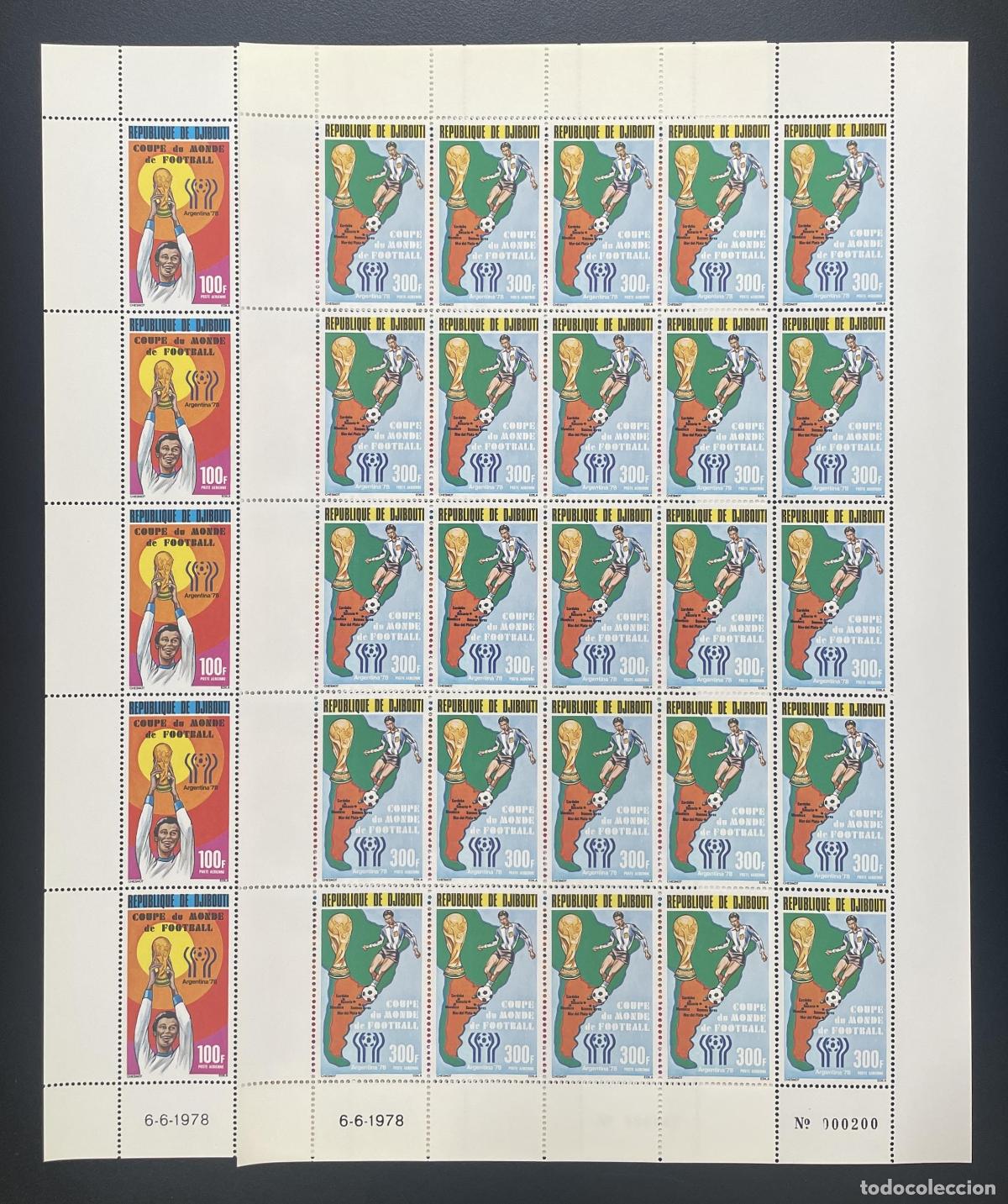 Timbres: Yibuti 1978 YT PA 121-122 bloque F&uacute;tbol Copa Mundo Argentina FIFA