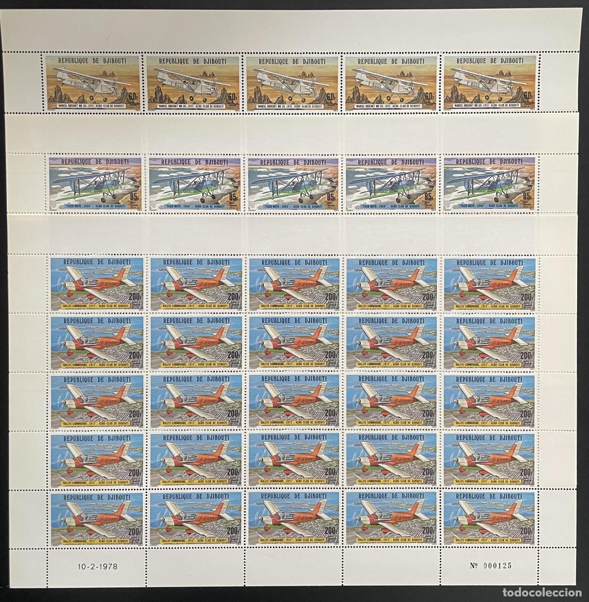 Sellos: Yibuti 1978 YT PA 116-118 bloque aviones aero-club Tiger Moth Rallye