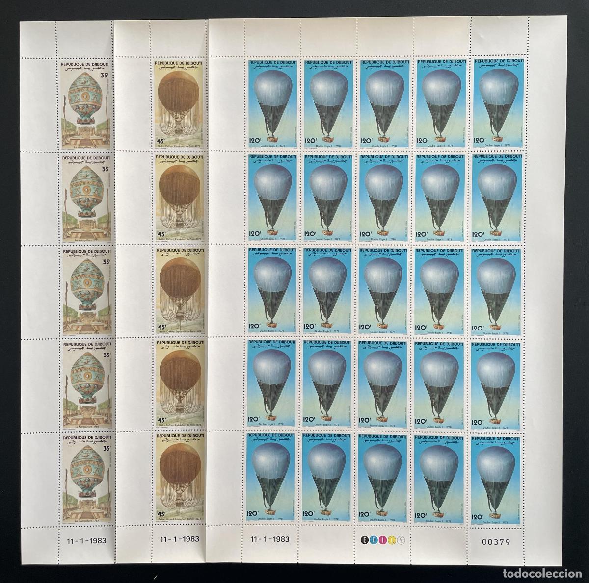Sellos: Yibuti 1983 YT PA 178-180 globos aerost&aacute;ticos Montgolfi&egrave;re Double Eagle